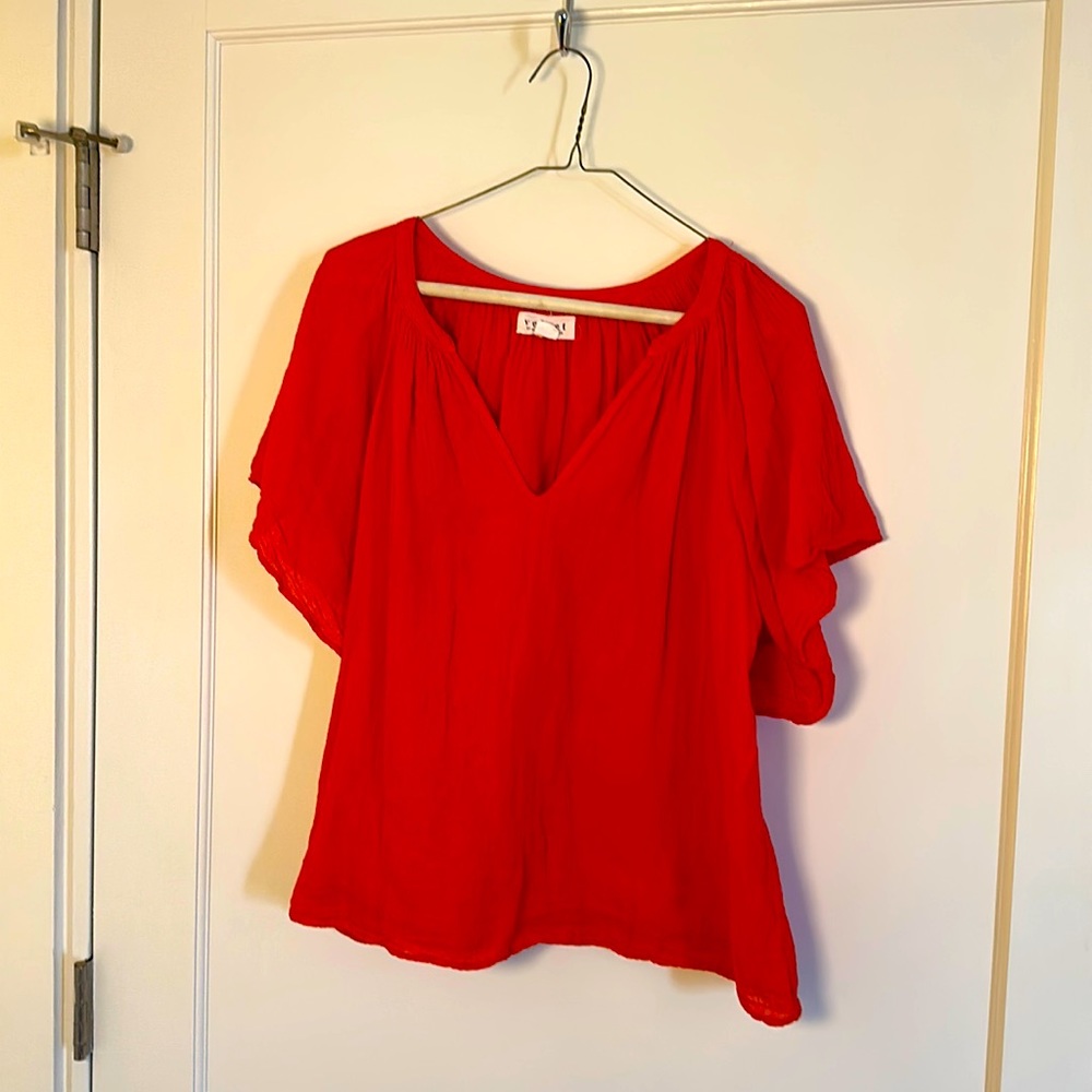 Velvet Red Cotton SS Top